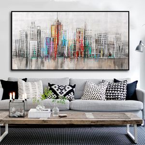 Arte abstracto ciudad horizonte lienzo pintura impresa en lienzo arte de pared para sala de estar cuadros de construcción modulares