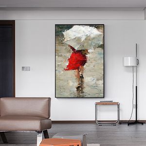 Arte abstracto mujer con paraguas pintura lienzo impresión arte de pared imagen para sala de estar decoración de pared para el hogar sin marco