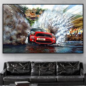 Samenvatting ARTWORK RALLY RACE RACE CAR ON WATER WAY VEILIGE CAR POSTER CANVAS PAKKING WANDELEER ART PRINTS Foto Woonkamer Home Decor