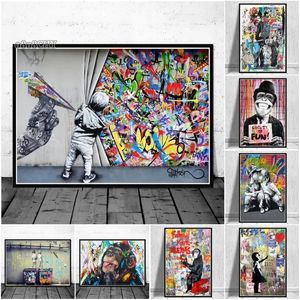 Résumé Banksy Graffiti Affiches Mur Image Funny Monkey Street Canvas Peinture murale Affiches d'art pour garçons Bar Bar Bar Decor No Frame Wo6