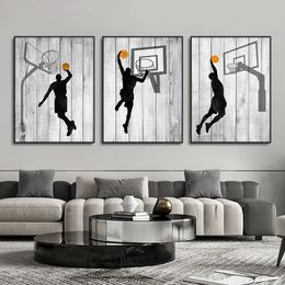 Abstract Basketbalspeler Canvas Schilderij Sport Dunk Poster Print Wall Art Pictures voor Woonkamer Kinderen Slaapkamer Decor Cadeau Voor Vriend Geen Frame Wo6