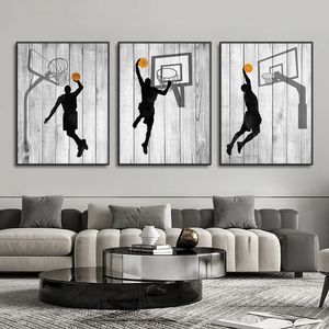 Peinture sur toile abstraite de joueur de basket-ball, affiche de sport Dunk imprimée, images d'art murales pour salon, chambre d'enfant, décoration, cadeau pour ami, sans cadre Wo6