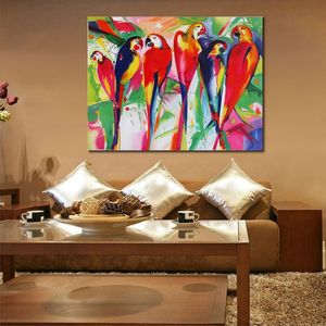 Lienzo de pájaro abstracto, pintura familiar de loros, decoración Musical hecha a mano para habitación de Piano
