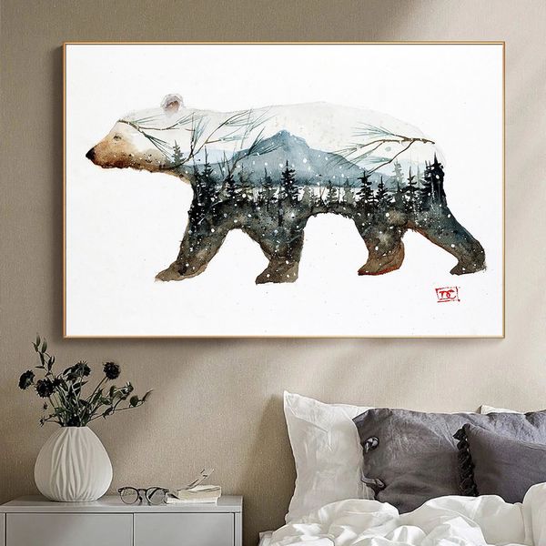 Résumé Black Bear in Forest Canvas Painting Wall Art Art Modern Art Landscape Affiches et imprimés pour décor de salon Cuadros