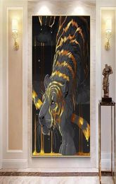 Tigre de Lion noir abstrait avec des poils rayés dorés, affiches et imprimés, peintures sur toile, images d'art murales pour salon, maison, Dec3148401