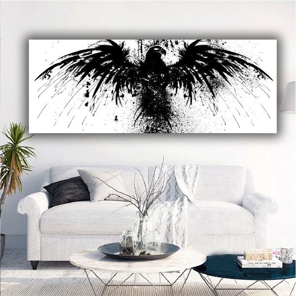 Peinture murale abstraite avec ailes d'aigle, noir et blanc, Art mural pour salon, impression sur toile, affiche décorative, sans cadre