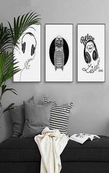 Póster Artístico impreso en lienzo A4 con citas musicales en blanco y negro abstracto, cuadro de pared, tríptico nórdico para sala de estar, pintura decorativa para el hogar sin marco8343752