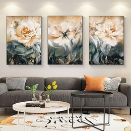 Résumé Fleurs florissantes Affiches roses bleues Mur Toile PEINTURE IMPRESS