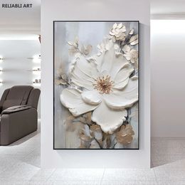 Abstract bloeiende witte bloemen op canvas, poster, print schilderij muur kunstfoto voor Noordse woonkamer decor cuadros niet ingelijst