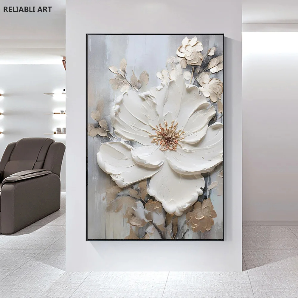 Abstract Blooming White Flowers On Canvas, Poster,Print Painting Wall Art Picture For Nordic Living Room Decor Cuadros Unframed