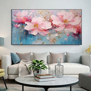 Abstract bloesem bloemolie schilderij op canvas grote muur kunst hand geschilderd roze bloemen muur kunst aangepast schilderen moderne woonkamer muur decor
