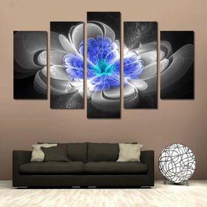 Abstract Blauwe Bloem Ingelijste Schilderij 5 Stuks Posters En Prints Muur Art Canvas Muur Foto Voor Woonkamer Decor225e