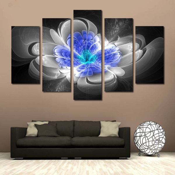 Pintura abstracta de flor azul sin marco, 5 piezas, carteles e impresiones, arte de pared, lienzo, cuadros de pared para decoración para sala de estar 225e