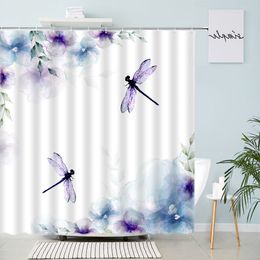 Résumé Blue Purple Floral Livrave-rideau de douche de douche tropicale Création Mid Century Ocean Landscape Decor Decor Rideaux