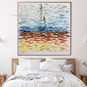 Abstract Boat Painting Canvas Impasto Oil Painting 100% Handgemaakte kunstwerken Samenvatting Zeegeziebanen Wall Art Contemporary Art Wall Hanging Decor voor thuis