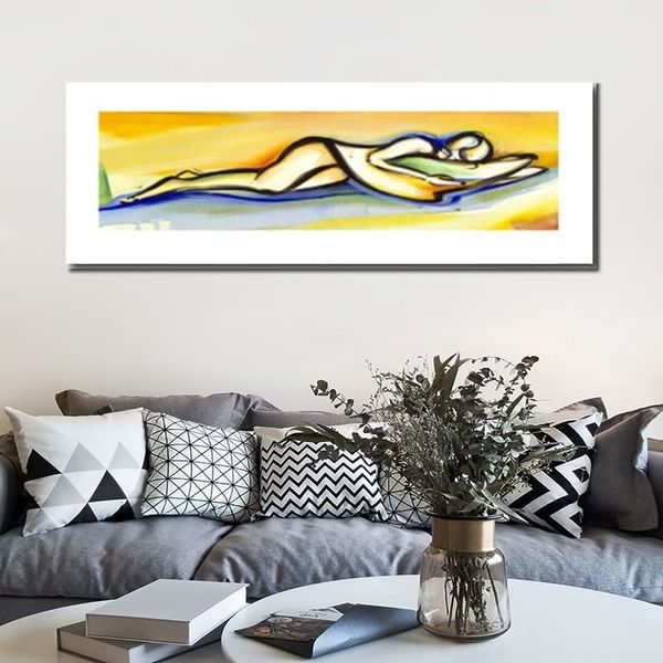 Art abstrait sur toile Snoozing Nude Painting Handcrafted Modern Decor for Bathroom