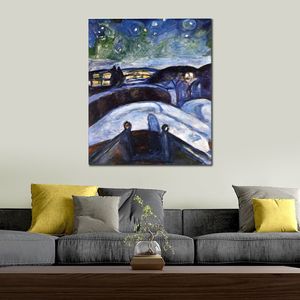 Samenvatting Canvas Art Starry Night Edvard Munch Handgemaakte olieverfschilderij Modern Decor Studio Apartement