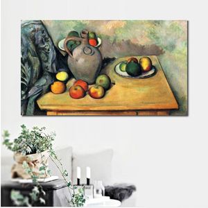 Abstrait toile Art nature morte cruche et fruits sur une Table Paul Cezanne peinture fait à la main décor moderne pour la cuisine