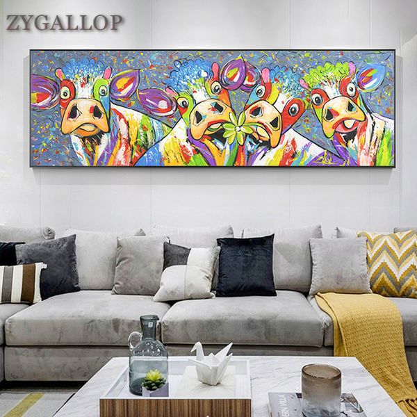 Lienzo abstracto, pintura al óleo pintada, lienzo impreso de vaca, carteles e impresiones, imágenes artísticas de pared de animales para decoración para sala de estar, Cuadros