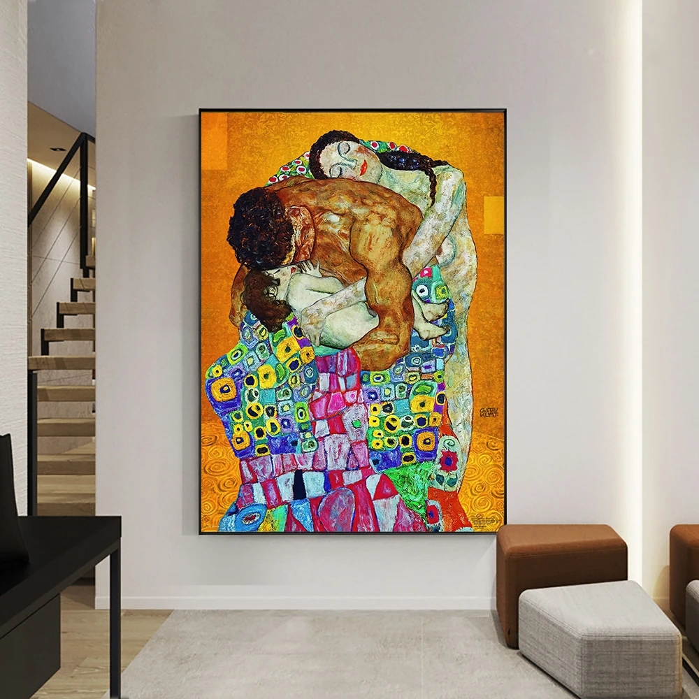 Pintura familiar clásica abstracta de Gustav Klimt sobre lienzo, carteles modernos e impresiones, arte de pared, cuadro para sala de estar, Cuadros, decoración Woo