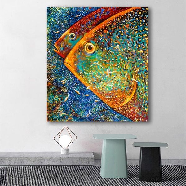 Pósteres e impresiones de pintura de peces de colores abstractos, Cuadros modernos, Cuadros decorativos de arte para pared para sala de estar, decoración del hogar 295j