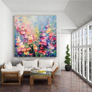 Abstrait coloré de mur floral décor décor de fleurs roses peinture à l'huile impressionnisme pour le salon maison toile abstraite peinture à la main