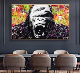 Abstrait coloré gorille Graffiti singe affiches et impressions peintures sur toile mur Art photos pour salon décor à la maison N1312541