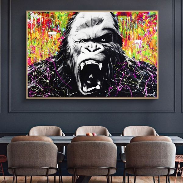 Pósteres e impresiones de monos y gorilas coloridos abstractos, pinturas en lienzo, imágenes artísticas de pared para sala de estar, decoración del hogar N276a