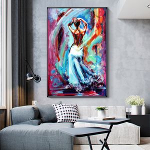 Samenvatting kleurrijke naaktmeisje vrouwen dansen olieverfschilderij op canvas posters en prints cuadros muur kunst foto voor woonkamer