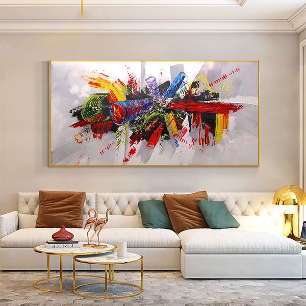 Pintura colorida abstracta 100% pinturas al óleo pintadas a mano sobre lienzo hecho a mano arte de pared moderno de gran tamaño para decoración de casa 210310