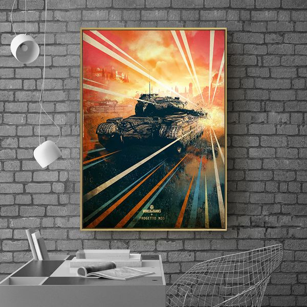 Resumen Colorido Tank Poster Army War Canvas Prints Imágenes de arte de pared para ventiladores militares Decoración del hogar sin marco