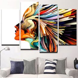 Peinture abstraite colorée de cheveux de femme sans cadre, toile moderne, décoration murale pour la maison, images imprimées HD, 4 panneaux, affiche 241D
