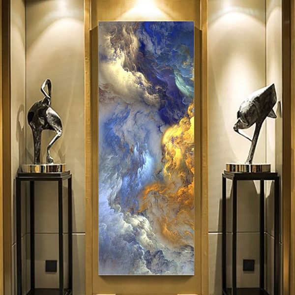 Póster de lienzo irreal de colores abstractos, pintura artística de pared de paisaje azul, colgante para sala de estar, impresión moderna, Painted329G