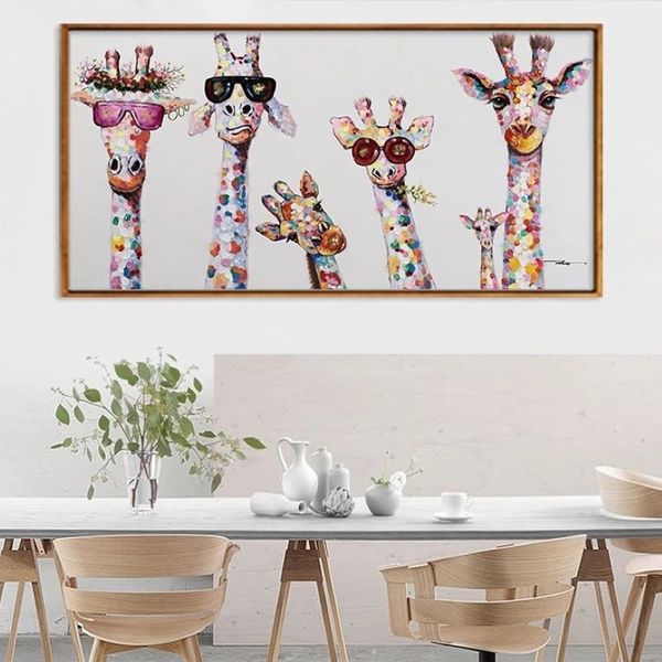 Pintura en lienzo de Arte de la pared Decoración de jirafas de dibujos animados bonitos abstractos, póster, lienzo impreso, imágenes artísticas para dormitorio de niños, decoración del hogar 277S