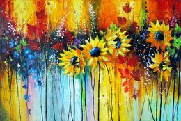 Pintura al óleo de flores decorativas abstractas sobre lienzo pintada a mano, pinturas modernas de arte de pared de girasol, copia de obras de arte impresionistas de otoño, decoración del hogar, sin marcos