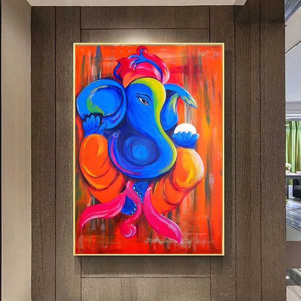 Peinture sur toile abstraite d'éléphants, peintures de dieu hindou, affiches de Ganesha pour décoration de salon, Art mural Quadro