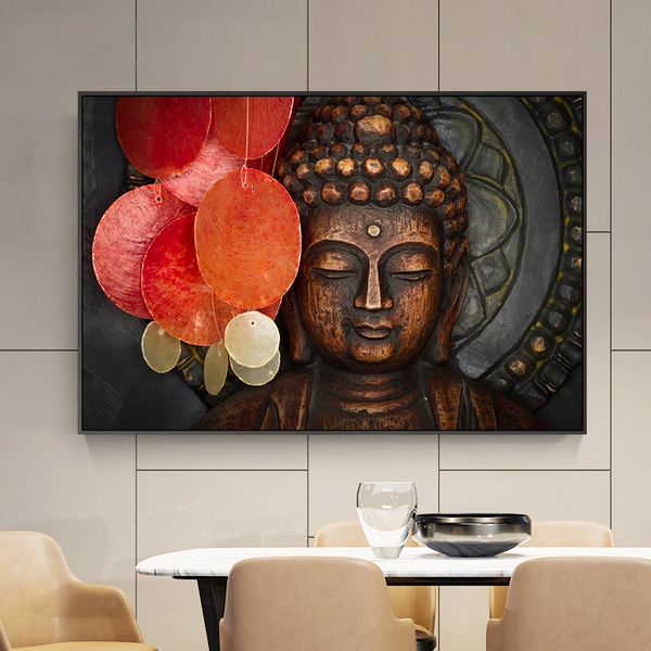 Pintura al óleo de Buda de cara abstracta sobre lienzo, Cuadros, carteles e impresiones, arte de pared escandinavo, imagen para la decoración del hogar de la sala de estar