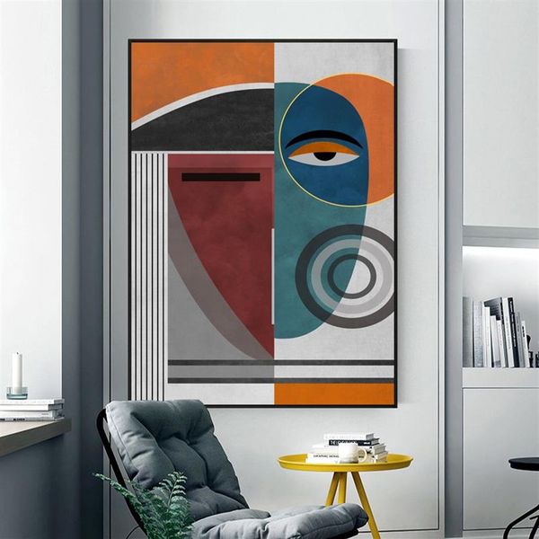 Póster nórdico de línea de cara abstracta, imágenes artísticas de pared para sala de estar, pintura en lienzo, decoración moderna para el hogar, sofá, geometría colorida 266o