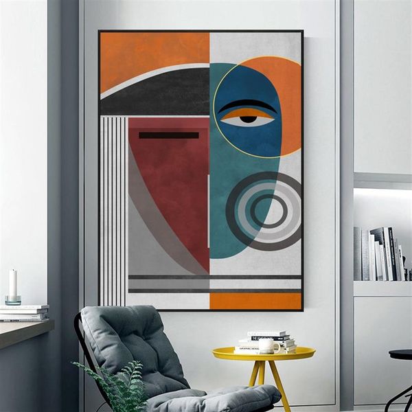 Póster nórdico de línea de cara abstracta, imágenes artísticas de pared para sala de estar, pintura en lienzo, decoración moderna para el hogar, sofá, geometría colorida 286H