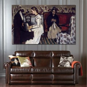Abstract figuratief canvas kunst meisje aan de piano ouverture naar Tannhauser Paul Cezanne schilderij handgeschilderde moderne muur decor