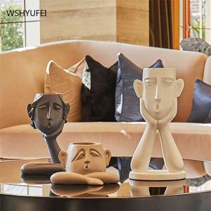 Figure abstraite décoration résine pot de fleur moderne vase maison ornements meuble TV porche salon sculpture artisanat mobilier 210727