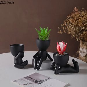 Figures abstraites Pots de fleurs Vase en céramique Décoration de bureau Plantes en pot Arrangement floral décoratif Vases de personnages mignons 240229