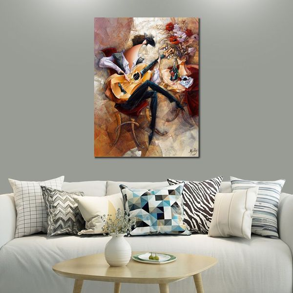 Pintura al óleo floral abstracta sobre lienzo Guitar Man Artwork Decoración de pared contemporánea