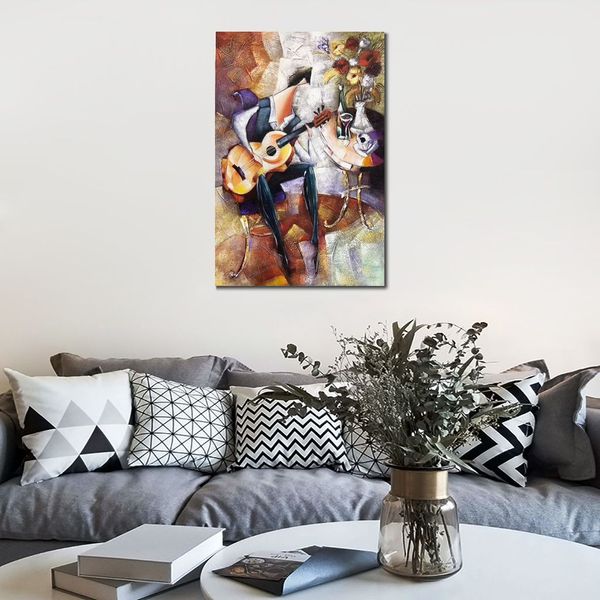 Pintura al óleo floral abstracta sobre lienzo Guitarra Solo Obra de arte Decoración de pared contemporánea