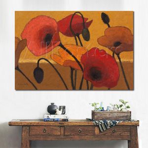 Arte de flores abstractas, pintura al óleo de curry de amapola, lienzo pintado a mano de alta calidad, obra de arte moderna para la decoración de la pared de la habitación de la cocina