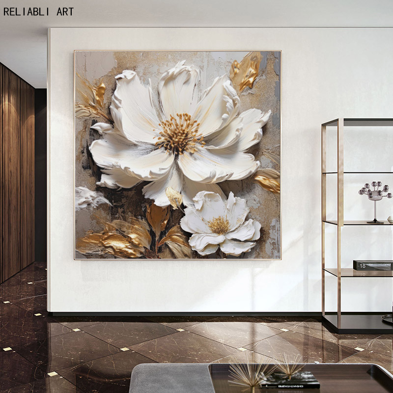 Pintura abstrata de decoração de restaurantes de flores, pôster de arte impressa, moderna sala de estar LXURY LXURY Background Wall Picture, sem moldura