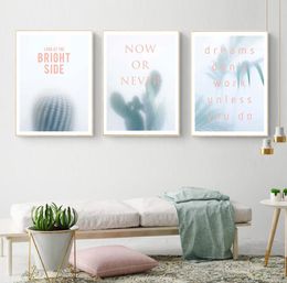 Abstract Mistige Groene Cactus Plant Roze Citaten Poster en Prints Scandinavische Stijl Muur Canvas Schilderij Woonkamer Muur Kunst Picture8946104