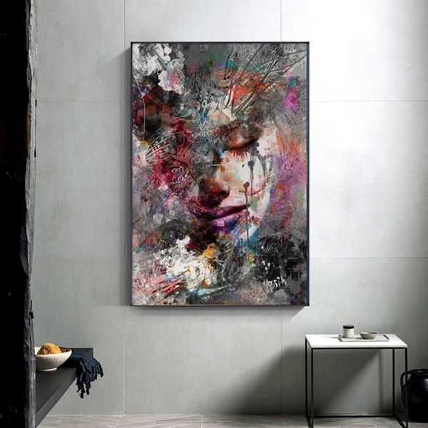 Abstrait fille peintures murales impression sur toile Art mural imprime Graffiti Art imprime moderne Pop Art mur photos pour la maison Decore