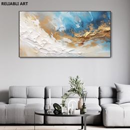 Abstract Gold en Blue Oil Painting Art Poster, Modern Canvas Painting Home Decoration, Print Wall Art Picture Cuadros Unframed