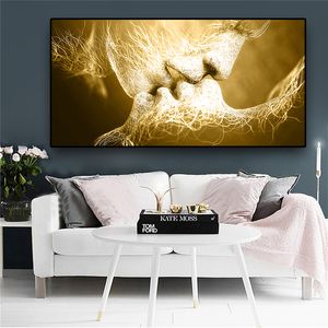 Abstrait or noir amour baiser mur Art toile scandinave affiches et impressions moderne Cuadros mur Art photo pour salon